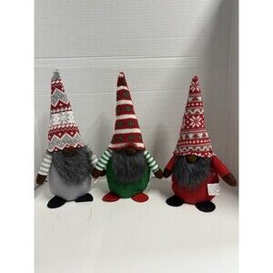 Christmas Plush Gnomes Lot Of 3 Adjustable 14”